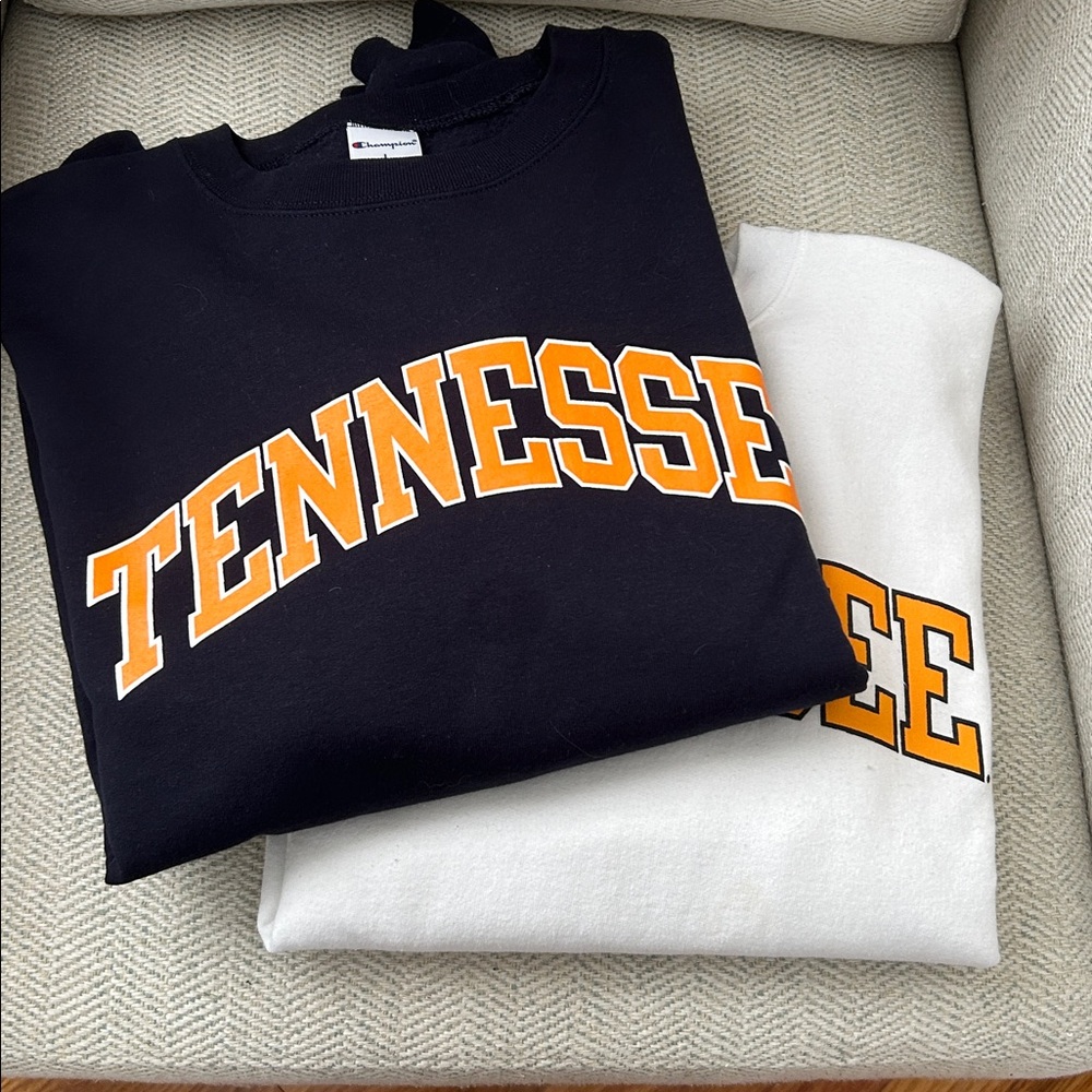 University of Tennessee Champion Sweatshirts (2). Blue Size L. White Size M